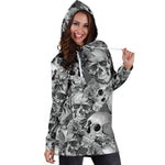 Monochrome Skull Flowers Pattern Print Hoodie Dress GearFrost