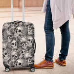 Monochrome Skull Flowers Pattern Print Luggage Cover GearFrost