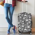 Monochrome Skull Flowers Pattern Print Luggage Cover
