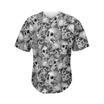 Monochrome Skull Flowers Pattern Print Men's Baseball Jersey