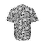 Monochrome Skull Flowers Pattern Print Men's Baseball Jersey