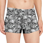 Monochrome Skull Flowers Pattern Print Men's Boxer Briefs