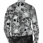 Monochrome Skull Flowers Pattern Print Men's Crewneck Sweatshirt GearFrost