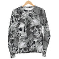 Monochrome Skull Flowers Pattern Print Men's Crewneck Sweatshirt