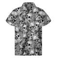 Monochrome Skull Flowers Pattern Print Men's Short Sleeve Shirt