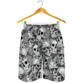 Monochrome Skull Flowers Pattern Print Men's Shorts