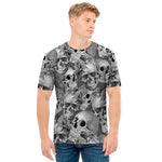 Monochrome Skull Flowers Pattern Print Men's T-Shirt
