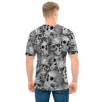 Monochrome Skull Flowers Pattern Print Men's T-Shirt