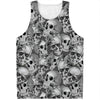 Monochrome Skull Flowers Pattern Print Men's Tank Top