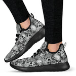 Monochrome Skull Flowers Pattern Print Mesh Knit Shoes GearFrost