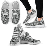 Monochrome Skull Flowers Pattern Print Mesh Knit Shoes GearFrost