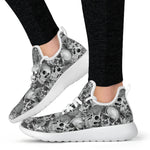 Monochrome Skull Flowers Pattern Print Mesh Knit Shoes GearFrost