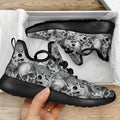 Monochrome Skull Flowers Pattern Print Mesh Knit Shoes