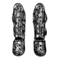 Monochrome Skull Flowers Pattern Print Muay Thai Shin Guards