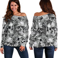 Monochrome Skull Flowers Pattern Print Off The Shoulder Sweatshirt