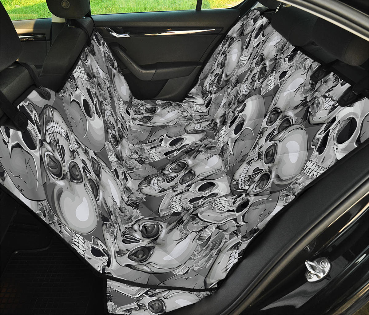 Monochrome Skull Flowers Pattern Print Pet Car Back Seat Cover