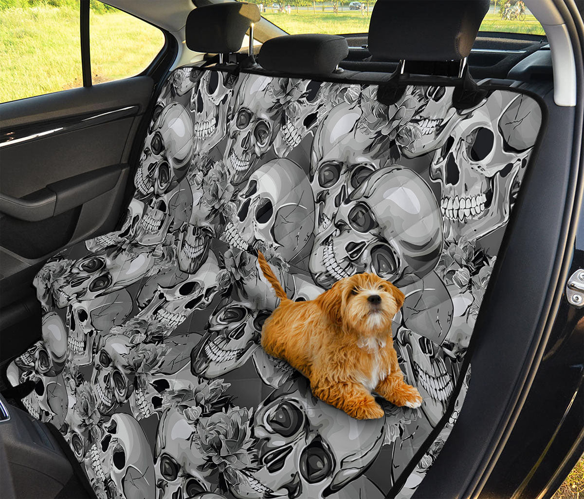 Monochrome Skull Flowers Pattern Print Pet Car Back Seat Cover