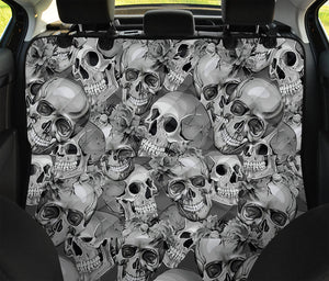 Monochrome Skull Flowers Pattern Print Pet Car Back Seat Cover