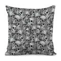 Monochrome Skull Flowers Pattern Print Pillow Cover