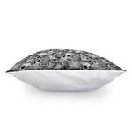 Monochrome Skull Flowers Pattern Print Pillow Cover
