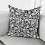 Monochrome Skull Flowers Pattern Print Pillow Cover