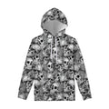 Monochrome Skull Flowers Pattern Print Pullover Hoodie