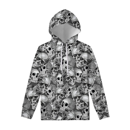 Monochrome Skull Flowers Pattern Print Pullover Hoodie