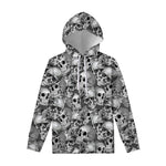Monochrome Skull Flowers Pattern Print Pullover Hoodie