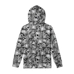Monochrome Skull Flowers Pattern Print Pullover Hoodie