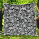 Monochrome Skull Flowers Pattern Print Quilt
