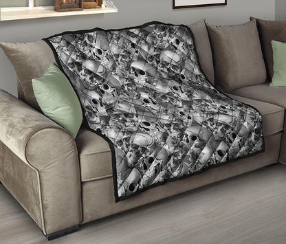 Monochrome Skull Flowers Pattern Print Quilt