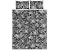 Monochrome Skull Flowers Pattern Print Quilt Bed Set