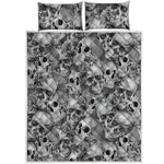 Monochrome Skull Flowers Pattern Print Quilt Bed Set