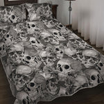 Monochrome Skull Flowers Pattern Print Quilt Bed Set