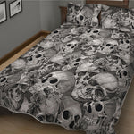 Monochrome Skull Flowers Pattern Print Quilt Bed Set