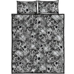 Monochrome Skull Flowers Pattern Print Quilt Bed Set