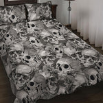 Monochrome Skull Flowers Pattern Print Quilt Bed Set