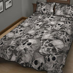 Monochrome Skull Flowers Pattern Print Quilt Bed Set