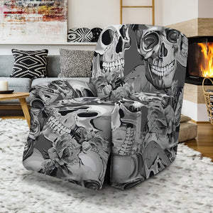 Monochrome Skull Flowers Pattern Print Recliner Slipcover