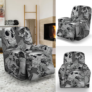 Monochrome Skull Flowers Pattern Print Recliner Slipcover