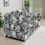 Monochrome Skull Flowers Pattern Print Sofa Cover