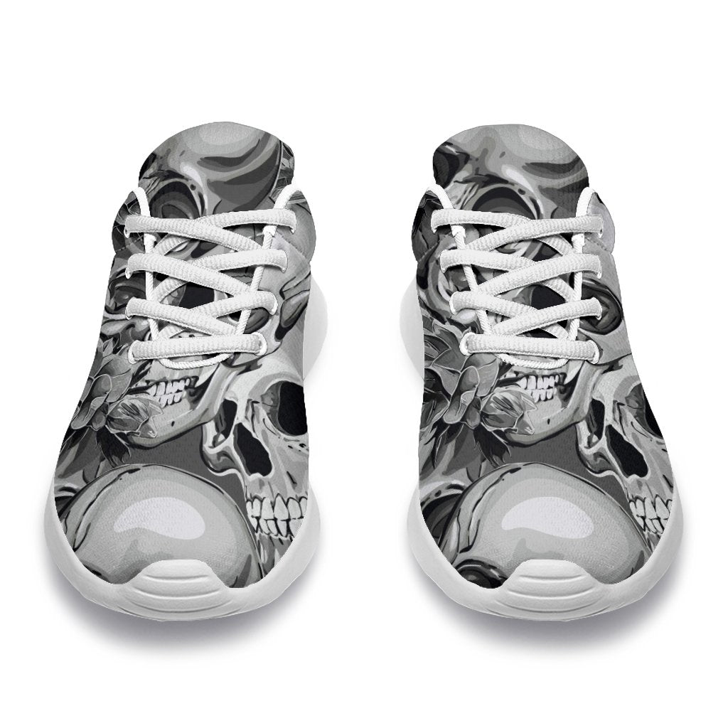 Monochrome Skull Flowers Pattern Print Sport Shoes GearFrost