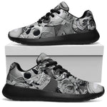 Monochrome Skull Flowers Pattern Print Sport Shoes GearFrost