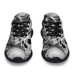 Monochrome Skull Flowers Pattern Print Sport Shoes GearFrost