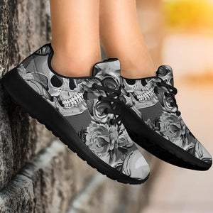 Monochrome Skull Flowers Pattern Print Sport Shoes GearFrost