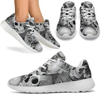 Monochrome Skull Flowers Pattern Print Sport Shoes GearFrost