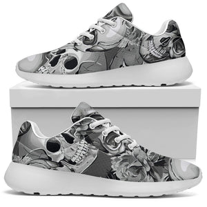 Monochrome Skull Flowers Pattern Print Sport Shoes GearFrost