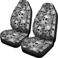 Monochrome Skull Flowers Pattern Print Universal Fit Car Seat Covers