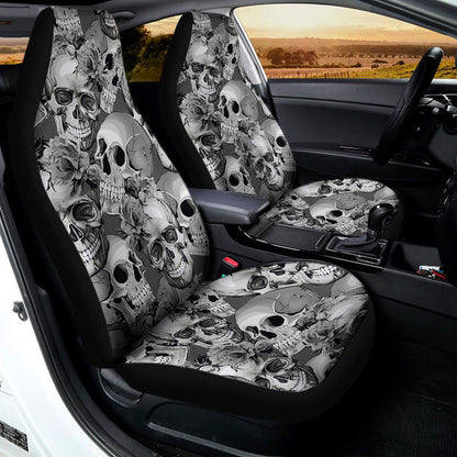 Monochrome Skull Flowers Pattern Print Universal Fit Car Seat Covers