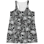 Monochrome Skull Flowers Pattern Print Women's Racerback Tank Top